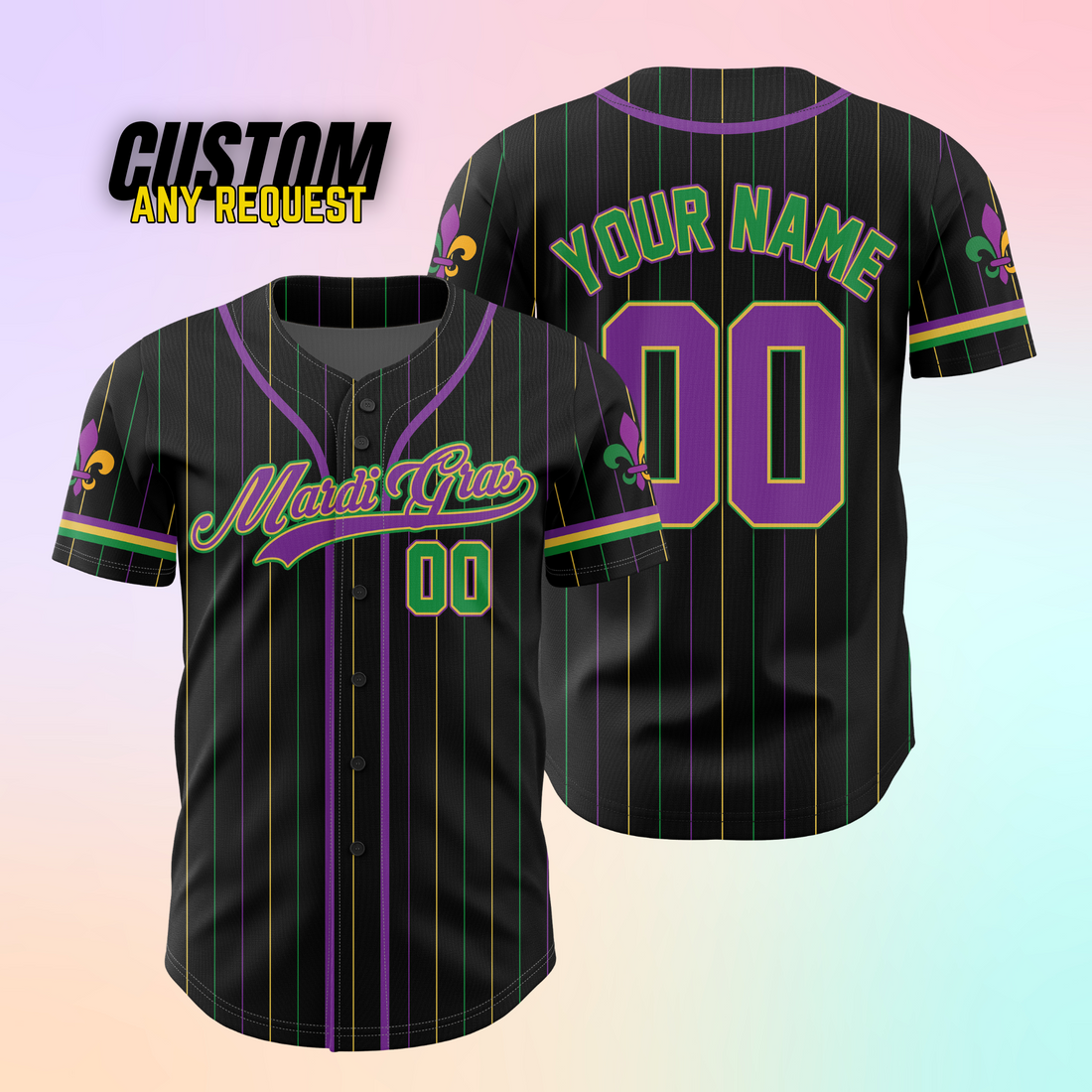 Custom Mardi Gras Baseball Jersey B84