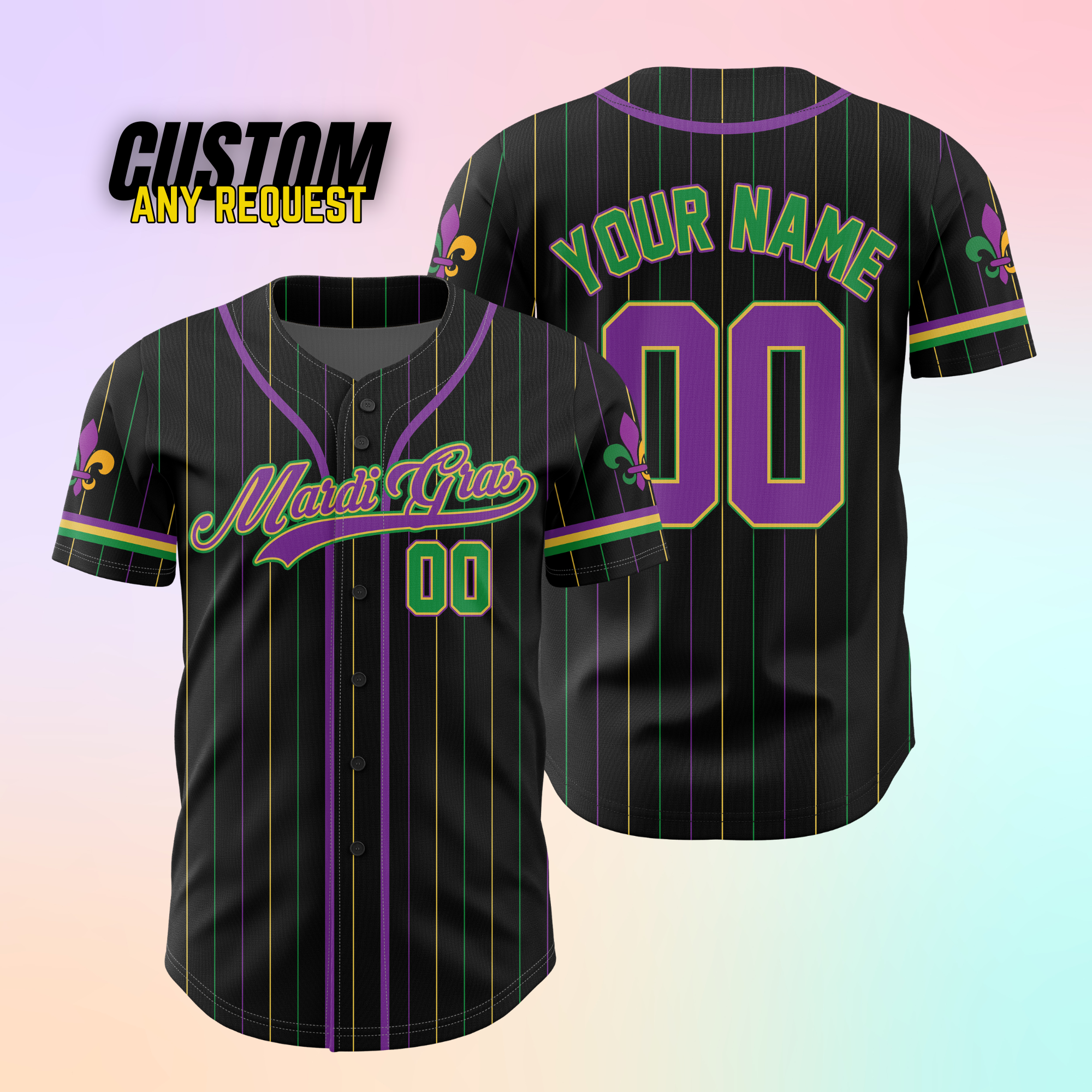 Custom Mardi Gras Baseball Jersey B84