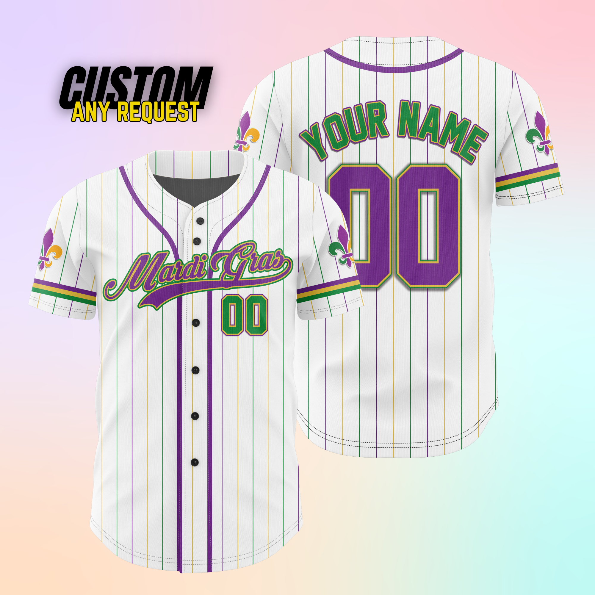 Custom Mardi Gras Baseball Jersey B84