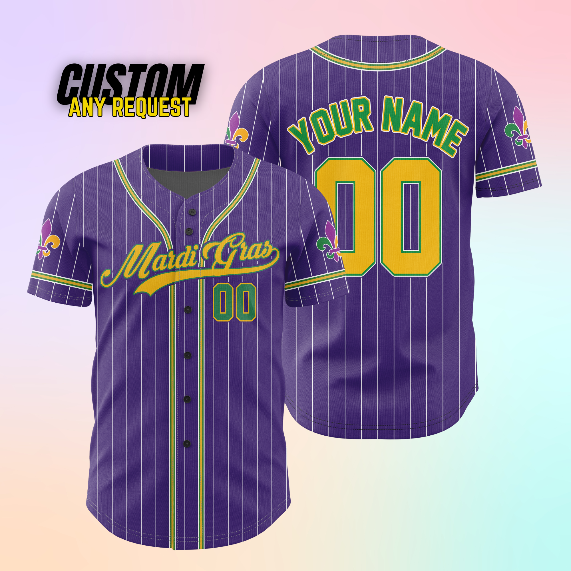 Custom Mardi Gras Baseball Jersey B84